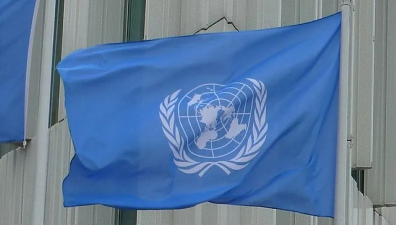 Flag of United Nations at UN City in Østerbro in Copenhagen