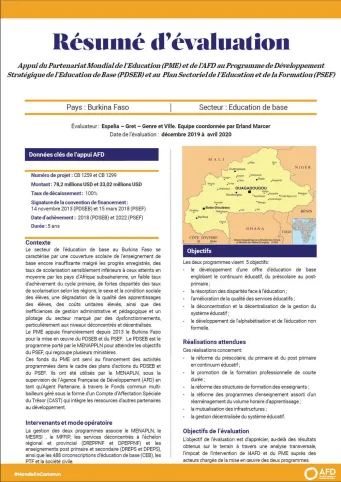 Résumé d'évaluation - Appui au programme de développement stratégique de l'éducation de base (PDSEB) et au programme sectoriel pour l'éducation et la formation (PSEF), Burkina Faso