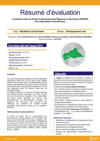 Résumé d'évaluation- Projet de développement régional du Sud-Ouest (PDRSO), RCA CCF1130